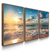 Quadro Decorativo Kit Praia Nascer do Sol Com Moldura