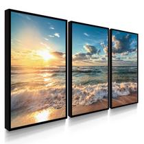 Quadro Decorativo Kit Praia Nascer do Sol Com Moldura