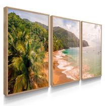 Quadro Decorativo Kit Praia Ondas Relax 55x40 Com Vidros
