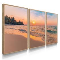 Quadro Decorativo Kit Praia Pôr do Sol 55x40 Com Moldura Quadro Decorativo Kit Praia Pôr do Sol 55x40 Com Moldura