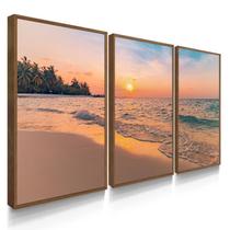 Quadro Decorativo Kit Praia Pôr do Sol 55x40 Com Moldura