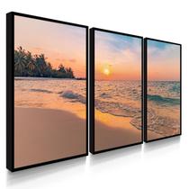 Quadro Decorativo Kit Praia Pôr do Sol 55x40 Com Moldura Quadro Decorativo Kit Praia Pôr do Sol 55x40 Com Moldura