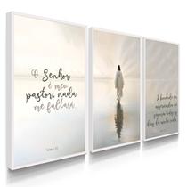 Quadro Decorativo Kit Trio Salmos Jesus 55x40 Com Moldura