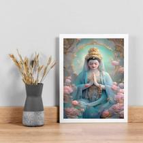 Quadro Decorativo Kuan Yin 24x18cm - Vidro e Moldura Preta