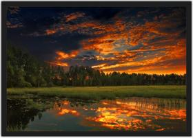 Quadro Decorativo Lago Árvores Noite Paisagem Natureza Decorações Com Moldura