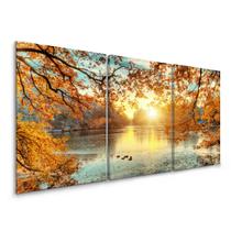 Quadro decorativo Lago Por do Sol Arvore Laranja 180x90 Sala