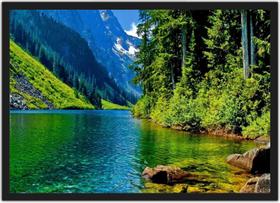 Quadro Decorativo Lago Rio Pedras Árvore Paisagem Natureza Decorações Com Moldura
