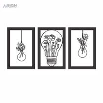 Quadro Decorativo Lâmpadas Florais MDF 3mm Preto Quadro Decorativo Lâmpadas Florais MDF 3mm Preto