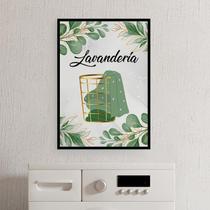 Quadro Decorativo Lavanderia Folhas 24X18CmVidro Preta