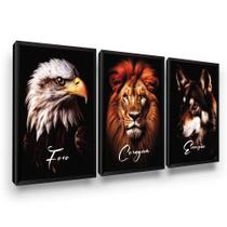 Quadro Decorativo Leão Águia Lobo Moldura Grande