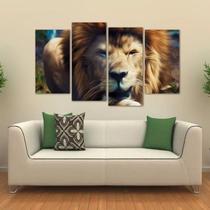 Quadro Decorativo Leão Artístoco Animais Em Tecido 4 Peças 1