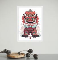 Quadro Decorativo Leão Chinês - Ilustração 45x34cm