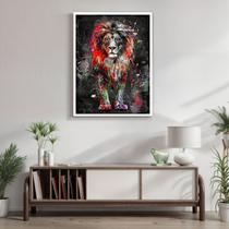 Quadro Decorativo Leão Colorido 006 Moldura em Madeira 60x80cm