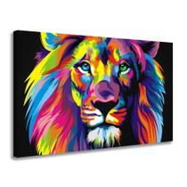 Quadro Decorativo Leão Colorido Cores Vivas Tela Grande 85cm x 60 cm