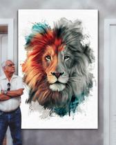 Quadro Decorativo Leão Colorido em Tela Canvas 50x70 - Foto Paulista