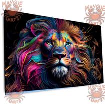 Quadro decorativo leão colorido extra grande impressão em tela acetinada, pronto para pendurar.