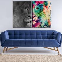 Quadro decorativo Leão colorido grafite e preto e branco para sala quarto e interiores Quadro decorativo Leão colorido grafite e preto e branco para sala quarto e interiores