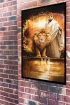 Quadro Decorativo Leão Cordeiro Jesus - 70X50Cm
