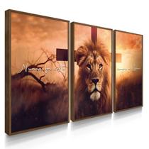 Quadro Decorativo Leão Cruz Judá Com Moldura Quadro Decorativo Leão Cruz Judá Com Moldura