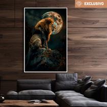 Quadro decorativo leao e a lua