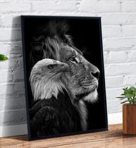 Quadro Decorativo Leão E Aguia Animais Fundo Preto