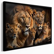 Quadro Decorativo Leão e Leoa 3 Filhotes Família Arte Realista Sala Quarto Hall Casa Decora
