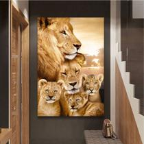 Quadro Decorativo Leão Família 3 Filhotes - Escolhido por Amor