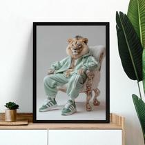 Quadro Decorativo Leão Fashion Rico 45X34Cm - Com Vidro