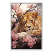 Quadro Decorativo Leão Flor Cerejeira Moldura Cx Alta 100x66 Titulo Moldura Branca Quadro Decorativo Leão Flor Cerejeira Moldura Cx Alta 100x66 Titulo Moldura Branca