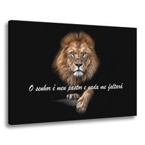 Quadro Decorativo Leão Fundo Preto com Frase O Senhor É Meu Pastor E Nada Me Faltará Tela 50x80cm Borda infinita Quadro Decorativo Leão Fundo Preto com Frase O Senhor É Meu Pastor E Nada Me Faltará Tela 50x80cm Borda infinita