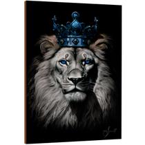 Quadro Decorativo Leão Judá 60x40cm Rei Coroa Azul Preto E Branco Luxo Sala Casa Quarto Escritório 4k Hd