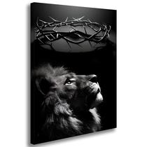 Quadro Decorativo Leão Judá Coroa De Cristo Religioso Tela Grande Sala Quarto Escritório 60x85cm