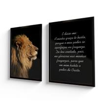 Quadro Decorativo Leão Judá Frase A Minha Graça Te Basta Sala Quarto Escritório