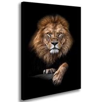 Quadro Decorativo Leão Judá Fundo Preto Tela Canvas Grande Sala Quarto Escritório 80x50cm Borda Infinita
