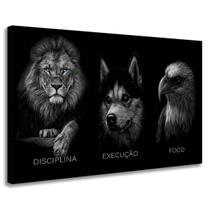 Quadro Decorativo Leão Lobo Águia Disciplina Execução Foco Ideal para Escritório e Home Office 60x90cm Borda Infinita
