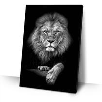 Quadro Decorativo Leão Majestoso Preto e Branco 40x60 Parede