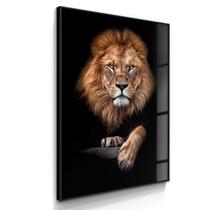 Quadro Decorativo Leão Majestoso Selvagem Poder Decoração Sala Quarto com Vidro