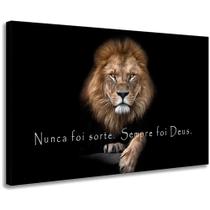 Quadro Decorativo Leão Nunca foi Sorte Sempre foi Deus Sala Quarto Hall