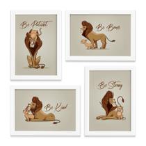 Quadro Decorativo Leão Pai e Filho Kit 4un Mold Branca 22x3