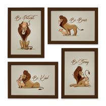 Quadro Decorativo Leão Pai e Filho Kit 4un Mold Marrom 22x32cm Quadro Decorativo Leão Pai e Filho Kit 4un Mold Marrom 22x32cm