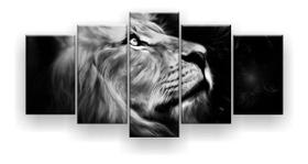 Quadro Decorativo Leão Perfil Preto E Branco 5pc Sala Quarto Quadro Decorativo Leão Perfil Preto E Branco 5pc Sala Quarto