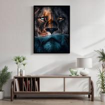 Quadro Decorativo Leão Predador 002 Moldura em Madeira 60x80cm