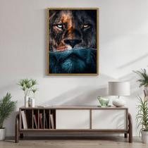 Quadro Decorativo Leão Predador 002 Moldura em Madeira 60x80cm