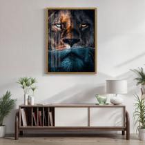 Quadro Decorativo Leão Predador 002 Moldura em Madeira com Vidro 30x42cm