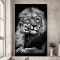 Quadro Decorativo Leão Preto Branco a Proteção Filhote 80x60 Quadro Decorativo Leão Preto Branco a Proteção Filhote 80x60