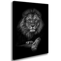 Quadro Decorativo Leão Preto e Branco Moderno Sala Escritório Tela Grande 80x50cm Tecido Canva Borda Infinita Quadro Decorativo Leão Preto e Branco Moderno Sala Escritório Tela Grande 80x50cm Tecido Canva Borda Infinita