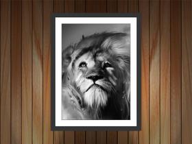 Quadro Decorativo Leão Preto e Branco Salas Decorações Com Moldura
