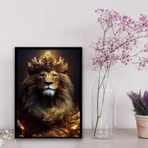 Quadro Decorativo Leão Rei 33X24Cm - Com Vidro Preto Quadro Decorativo Leão Rei 33X24Cm - Com Vidro Preto