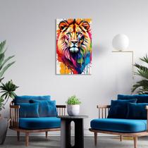 Quadro Decorativo Leão Rei Cores Arco-Íris Colororido Animal Quadro Decorativo Leão Rei Cores Arco-Íris Colororido Animal