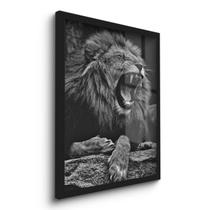 Quadro Decorativo Leão Rugindo Força Valente 45x33 C/Vidro